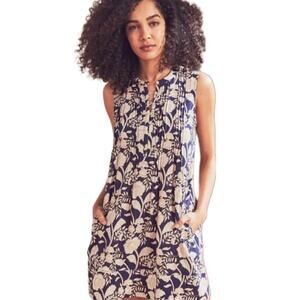 Faherty Isha Avignon Medow Print Linen Pocket Mini Dress Cream Size Large